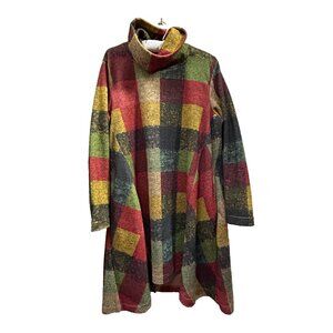 Cangmumayi Tunic Tops Checkered Midi Dress Large Cowl Neck Autumn Elegance